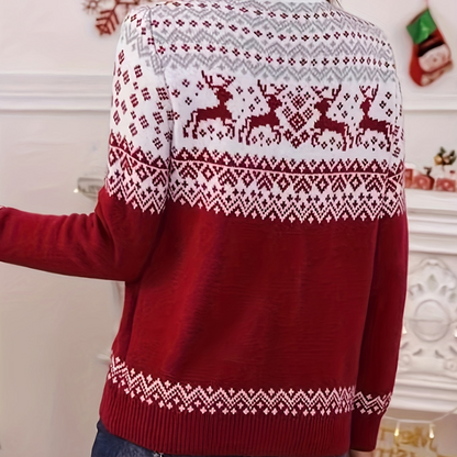 Pull de Noel Femme Col Roulé avec Motifs Rennes