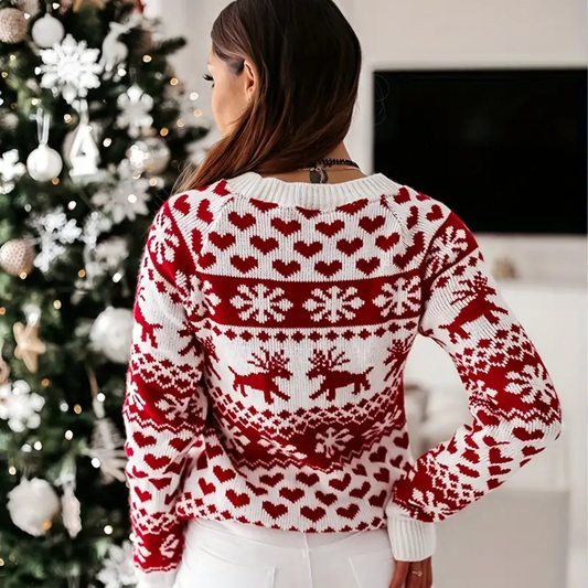 Pull de Noel Femme Rennes et Cœurs