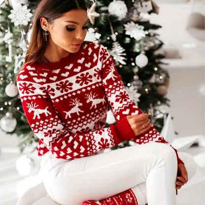 Pull de Noel Femme Rennes et Cœurs