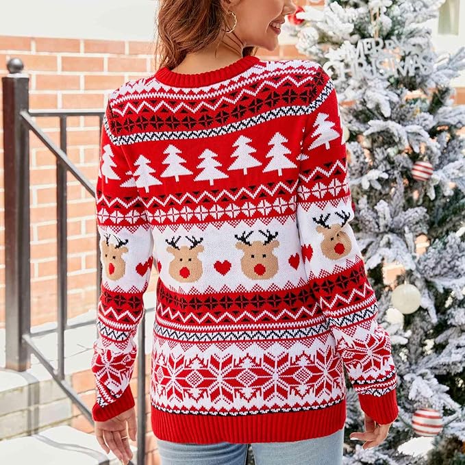 Pull de Noel Femme Rennes et Sapins